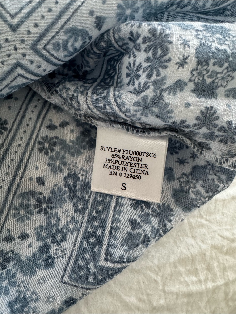 Como Vintage Women's Blue Printed Tie-Neck Peasant Top - Picture 6 of 8